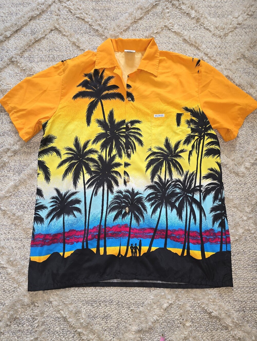 Vintage 90’s Men’s Size L Hawaiian Windswept In Bahamas Shirt Palm Tree Tropical